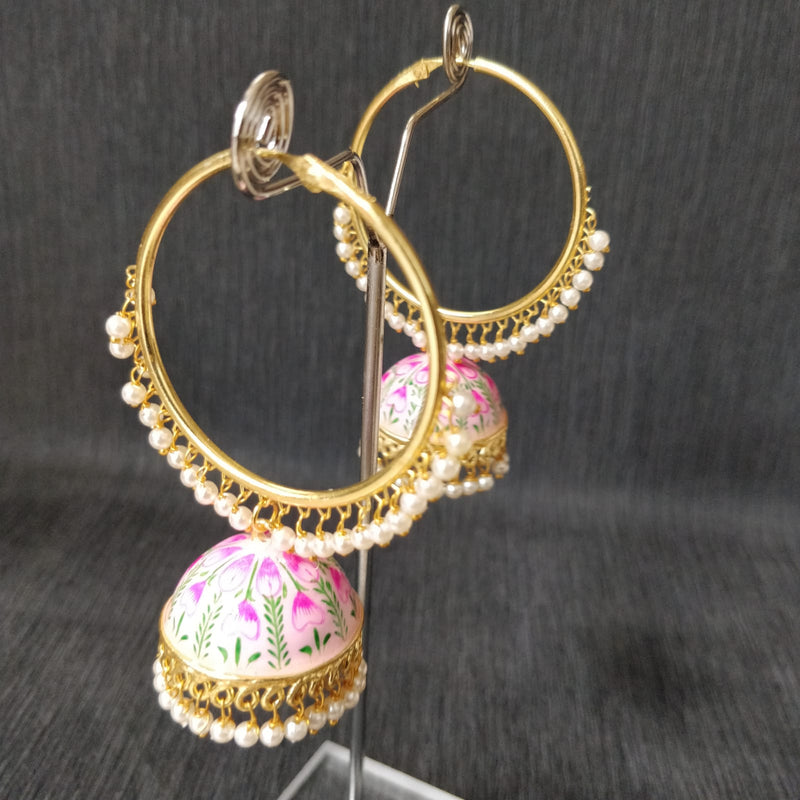 Meenakari Jhumka- Pink