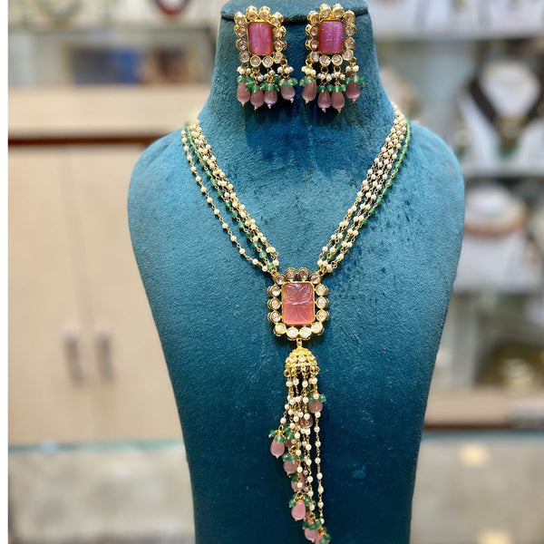 Pink-Green Necklace with Earrings