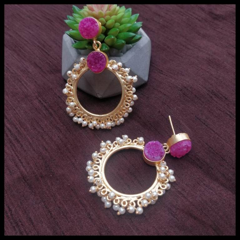 Druzy Stone Earrings- Pink